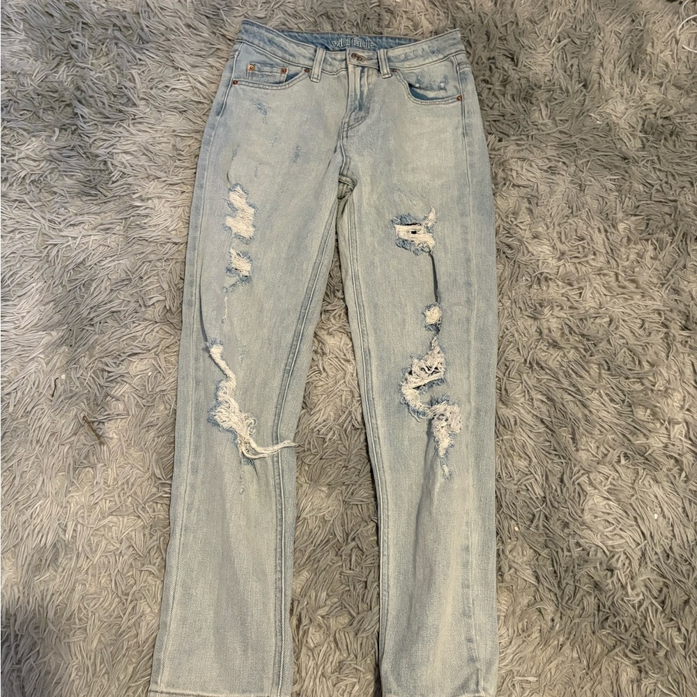 Wild Fable Blue Straight Leg Jeans with Distressed Details